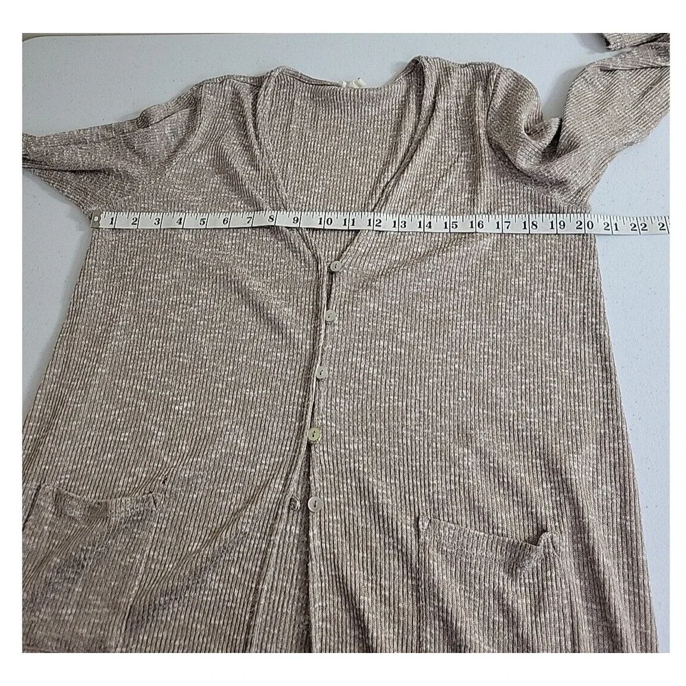 Maurices Cardigan Sweater Longline Button Front Ribbed Knit Pocket Beige Large